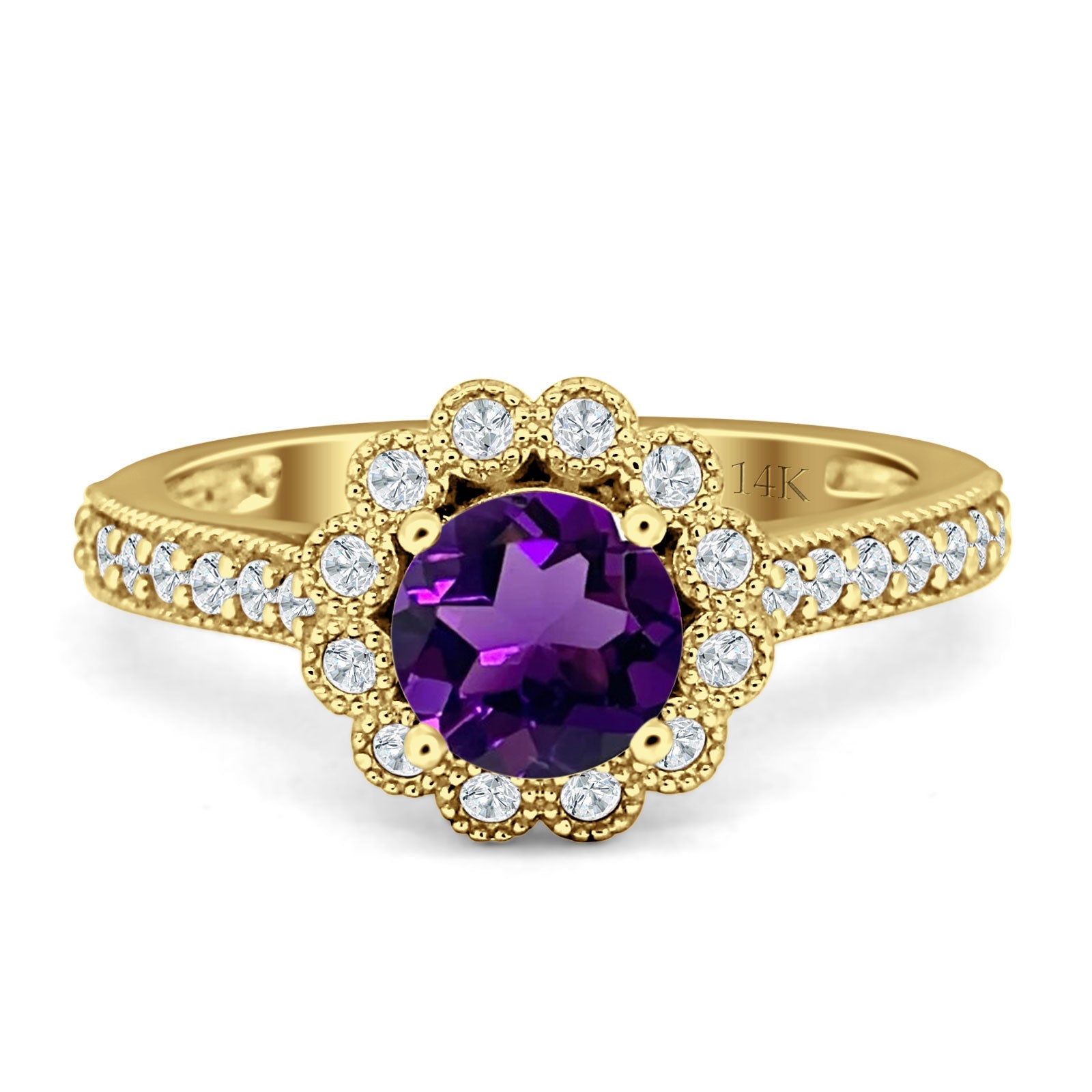 Round Floral Vintage Style Gold Ring
