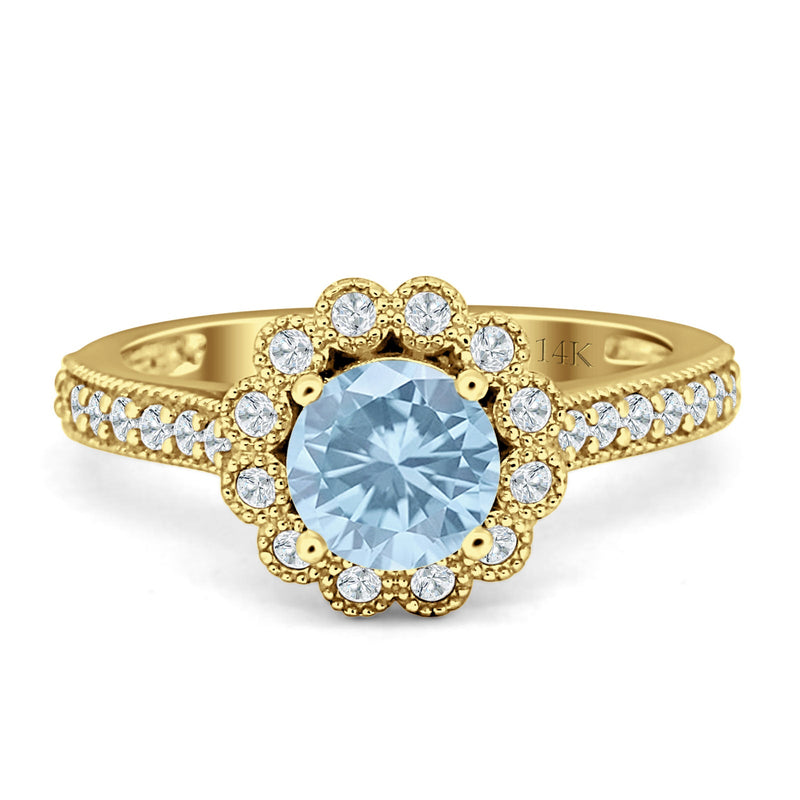 Round Floral Vintage Style Gold Ring