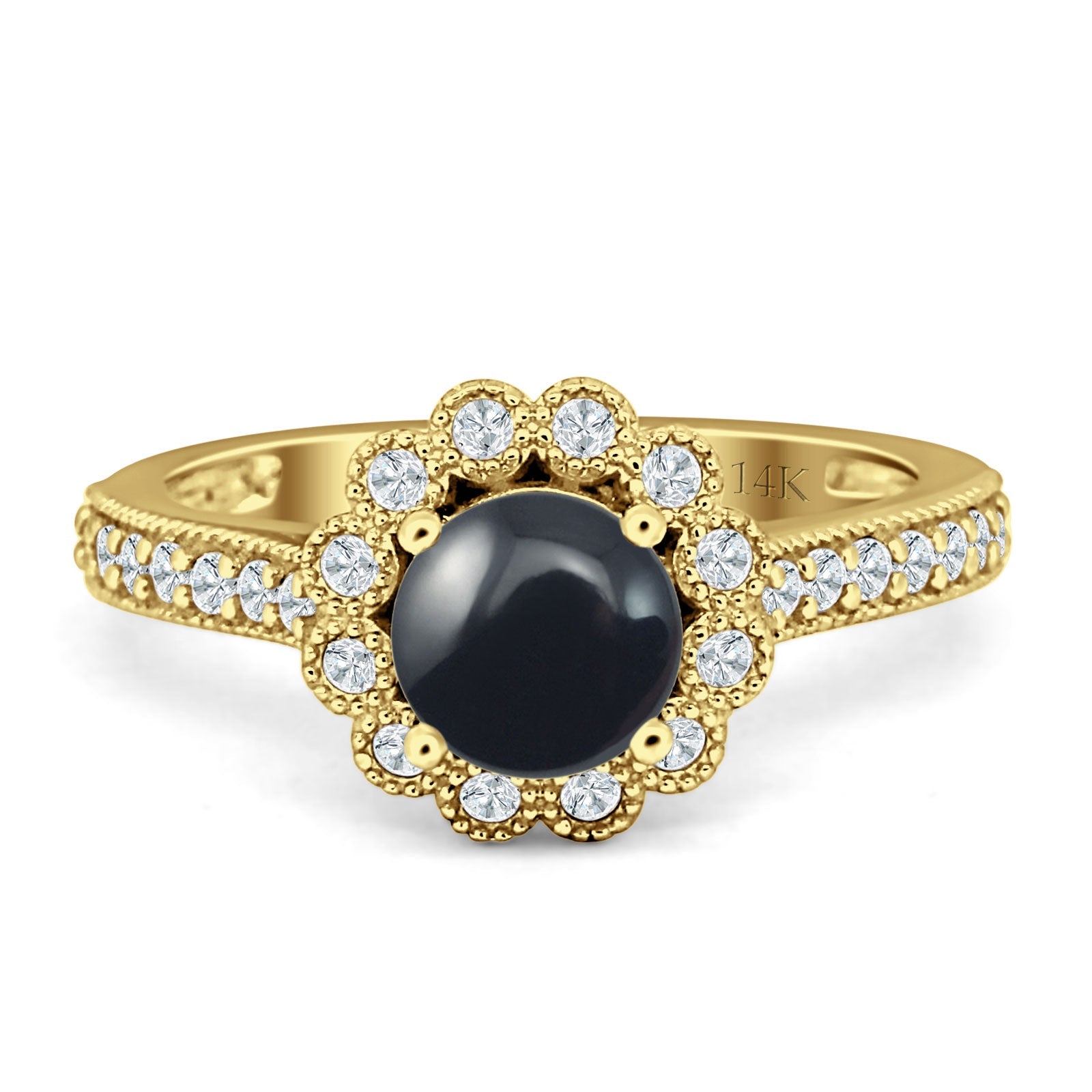 Round Floral Vintage Style Gold Ring