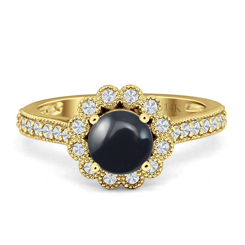 Round Floral Vintage Style Gold Ring