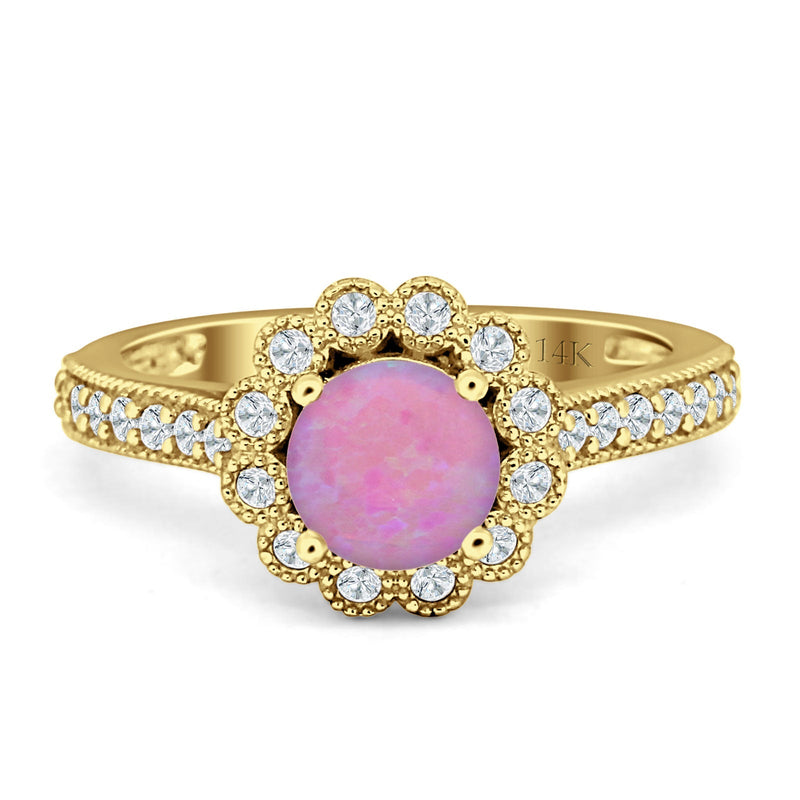 Round Flower Vintage Style Gold Ring