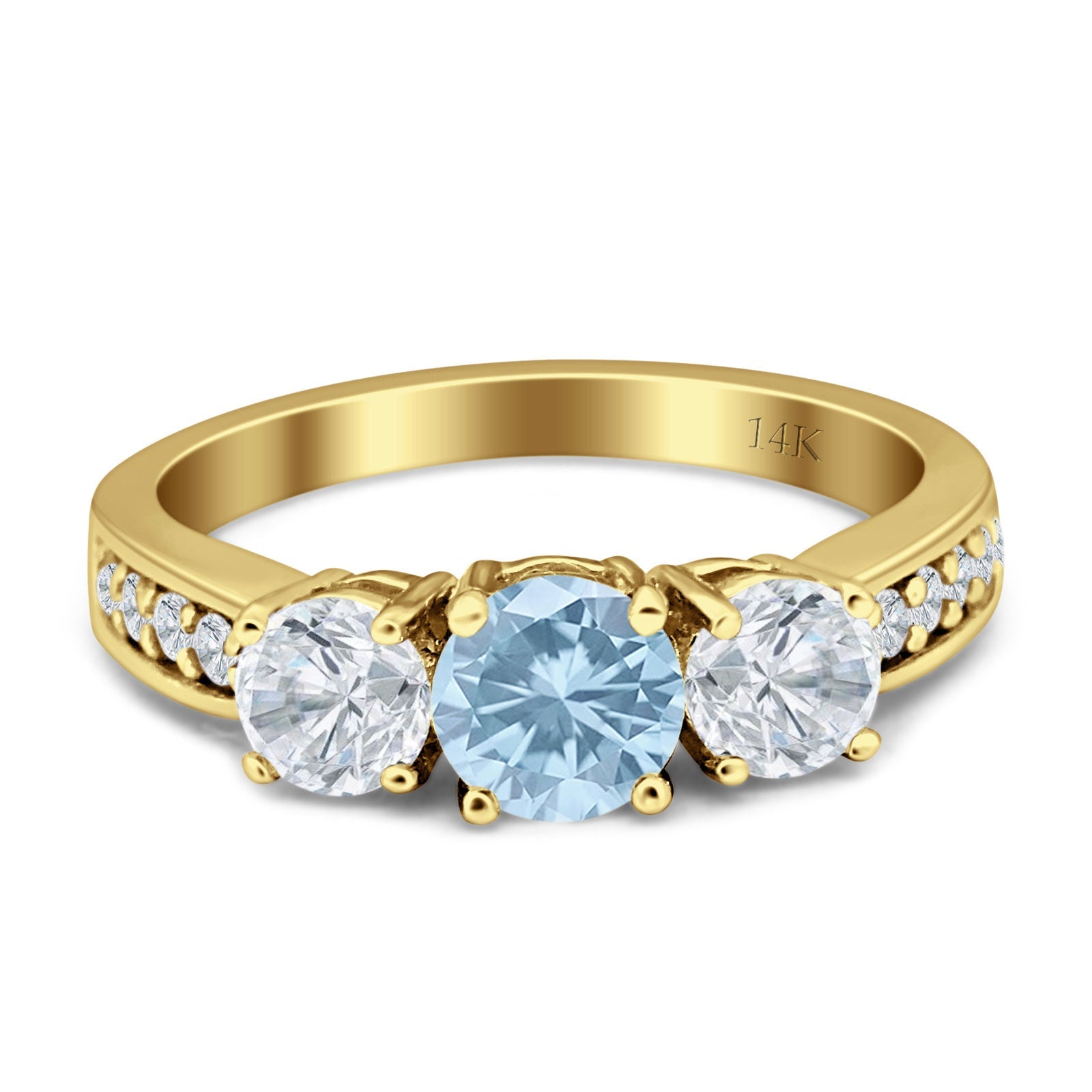 Three Stone Round Gold Ring