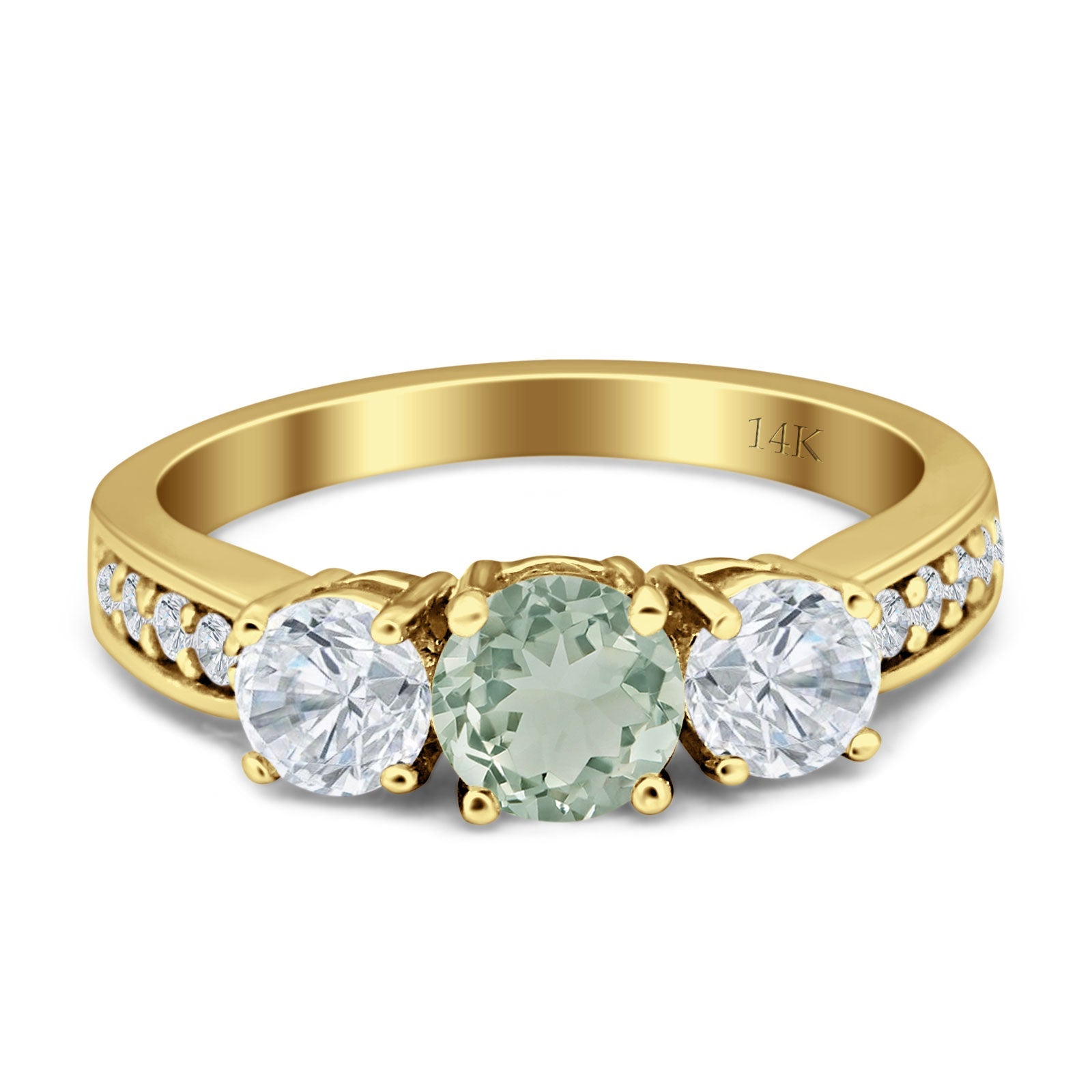 Three Stone Round Gold Ring