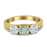 Three Stone Round Gold Ring