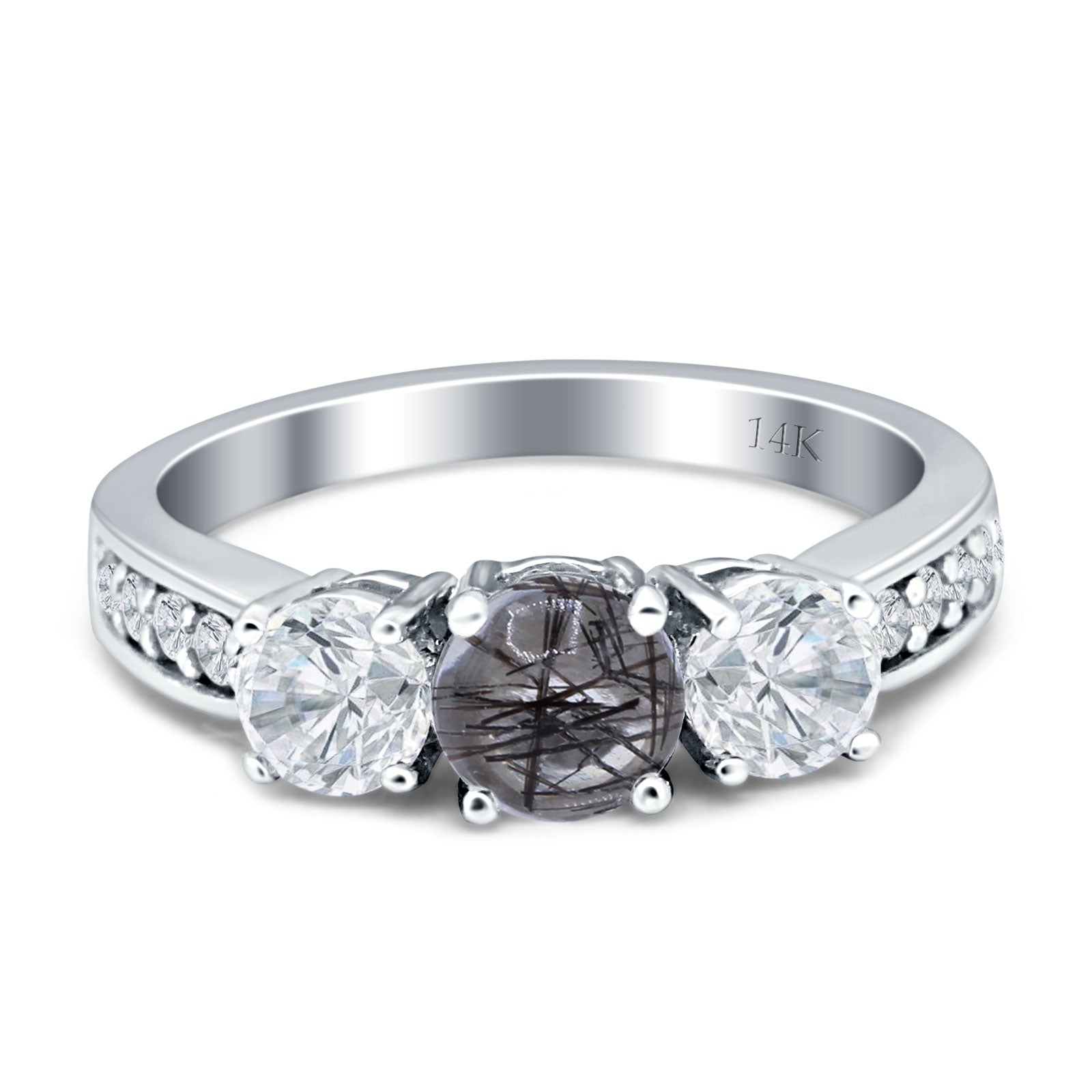 Three Stone Round Gold Ring