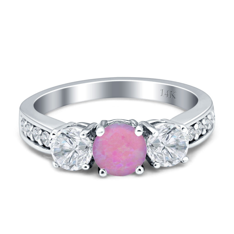 Three Stone Round CZ Gold Ring
