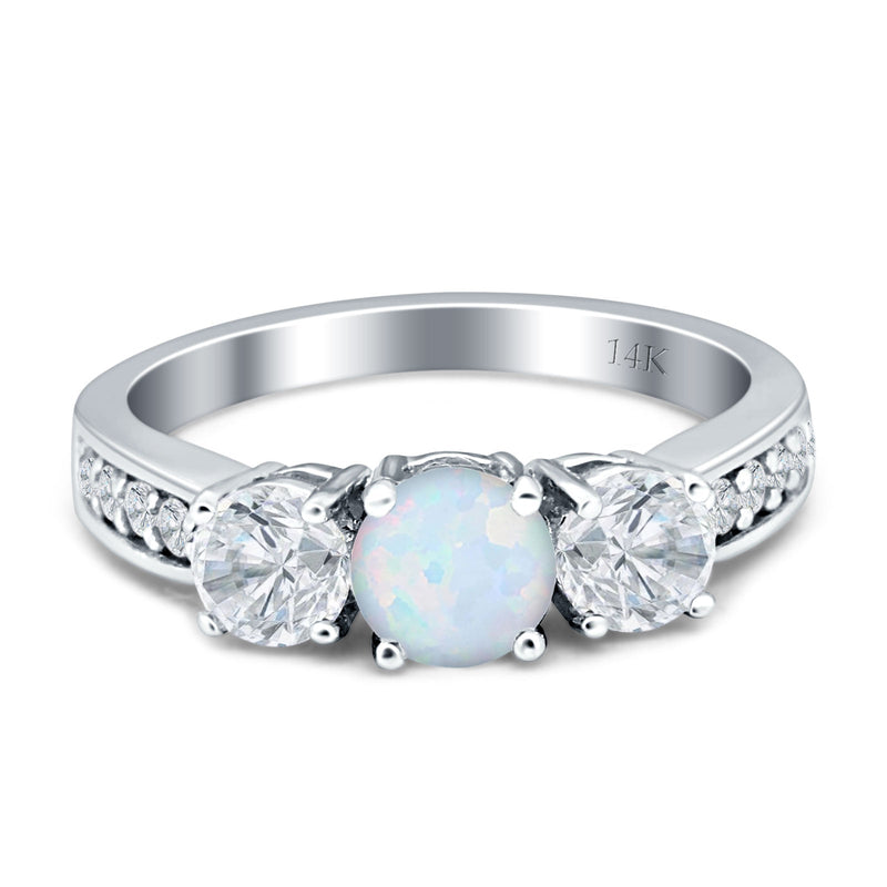 Three Stone Round CZ Gold Ring
