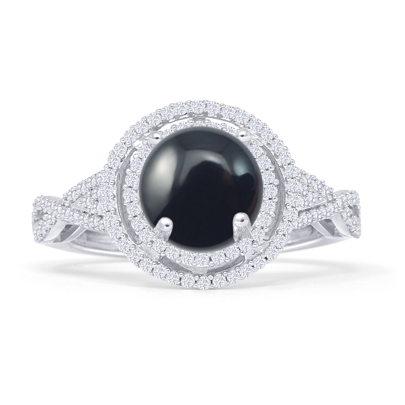 Round Halo Twisted Split Shank Diamond Gold Ring