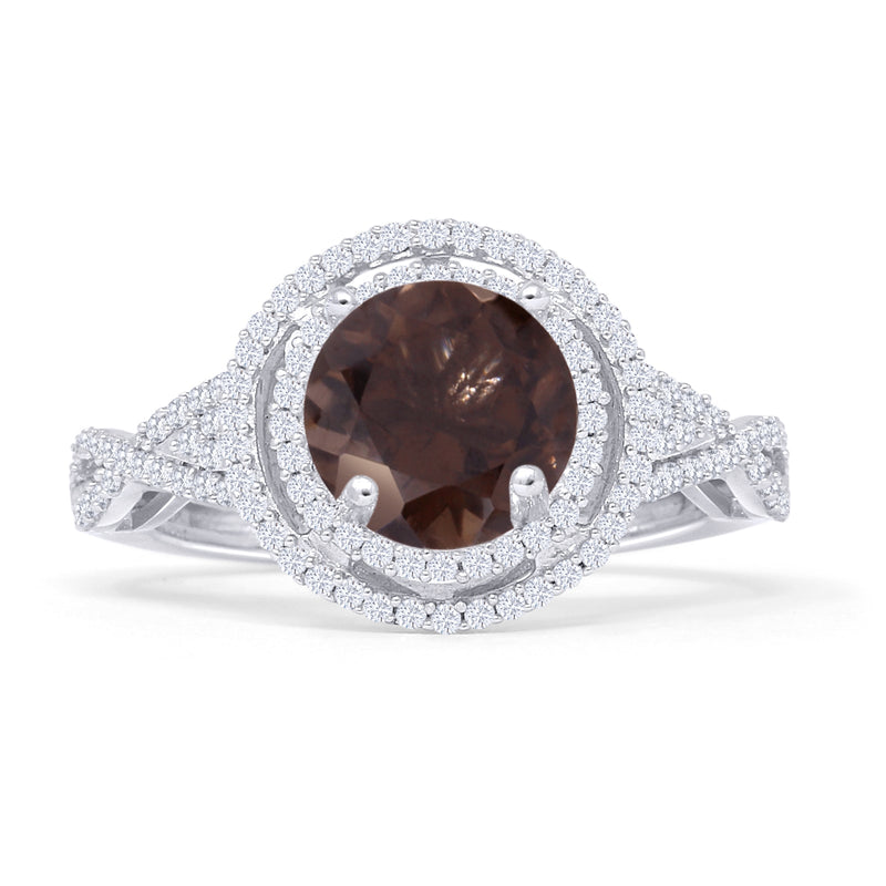 Round Halo Twisted Split Shank Diamond Gold Ring