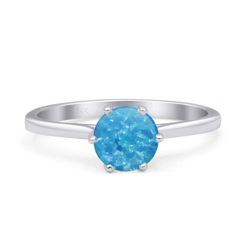 Round Lab Created Blue Opal Solitaire Gold Ring