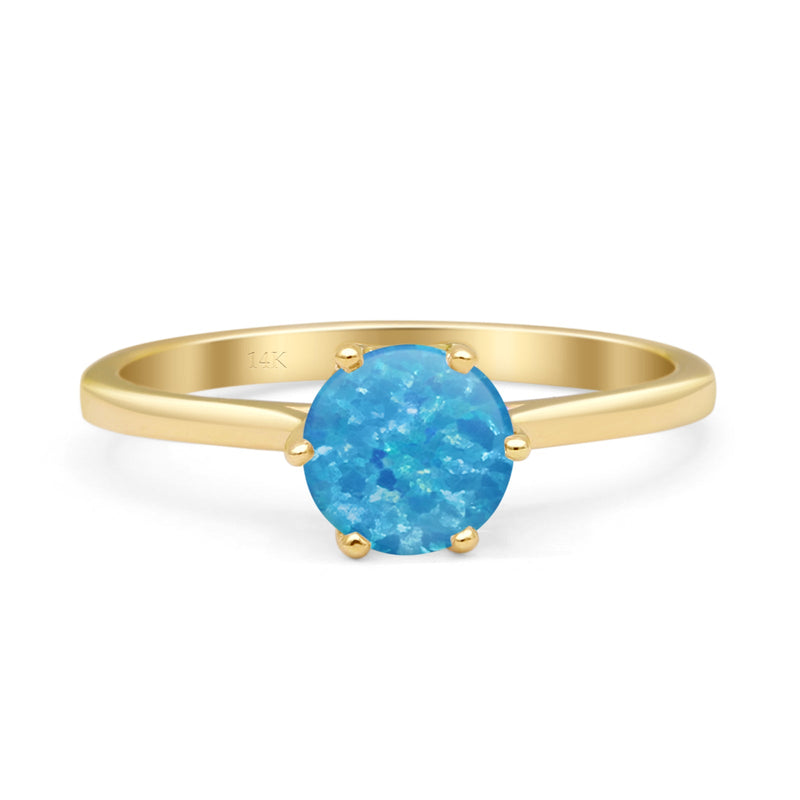 Round Lab Created Blue Opal Solitaire Gold Ring