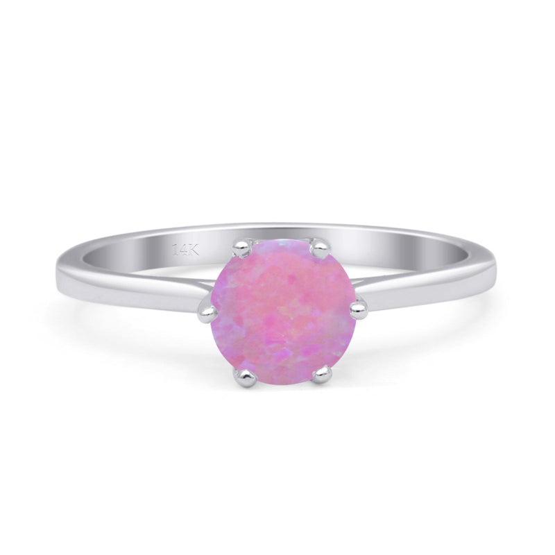 Round Lab Created Pink Opal Solitaire Gold Ring