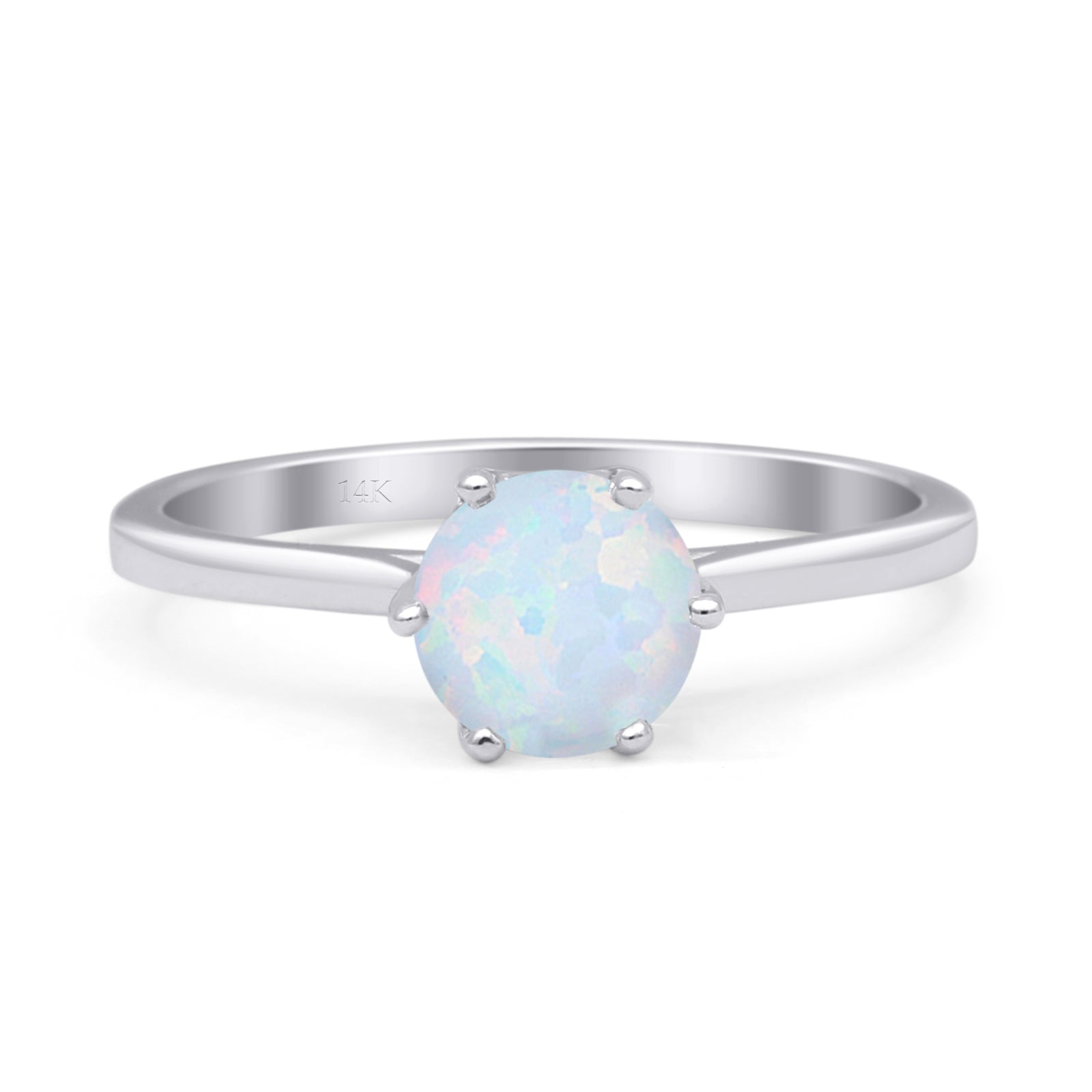 Round Lab Created White Opal Solitaire Gold Ring