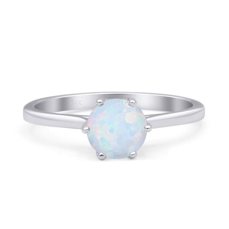 Round Lab Created White Opal Solitaire Gold Ring
