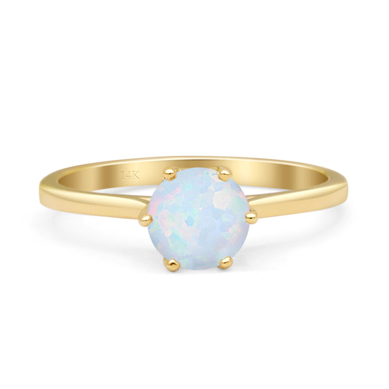 Round Lab Created White Opal Solitaire Gold Ring