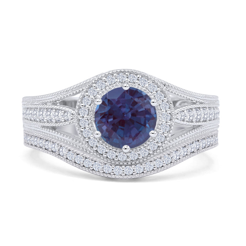 Two Piece Round Halo Split Shank Bridal Gold Ring
