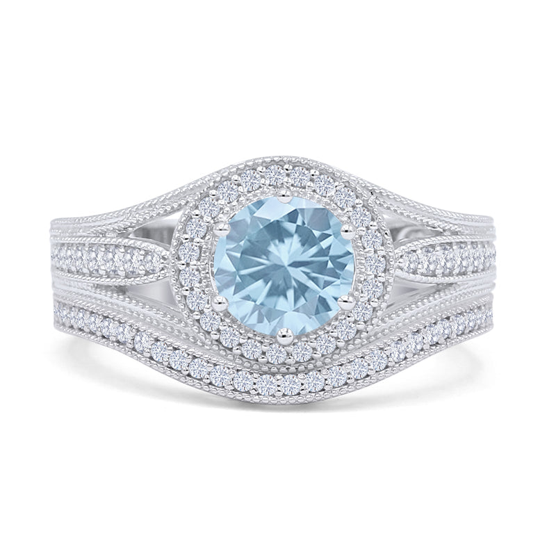 Two Piece Round Halo Split Shank Bridal Gold Ring