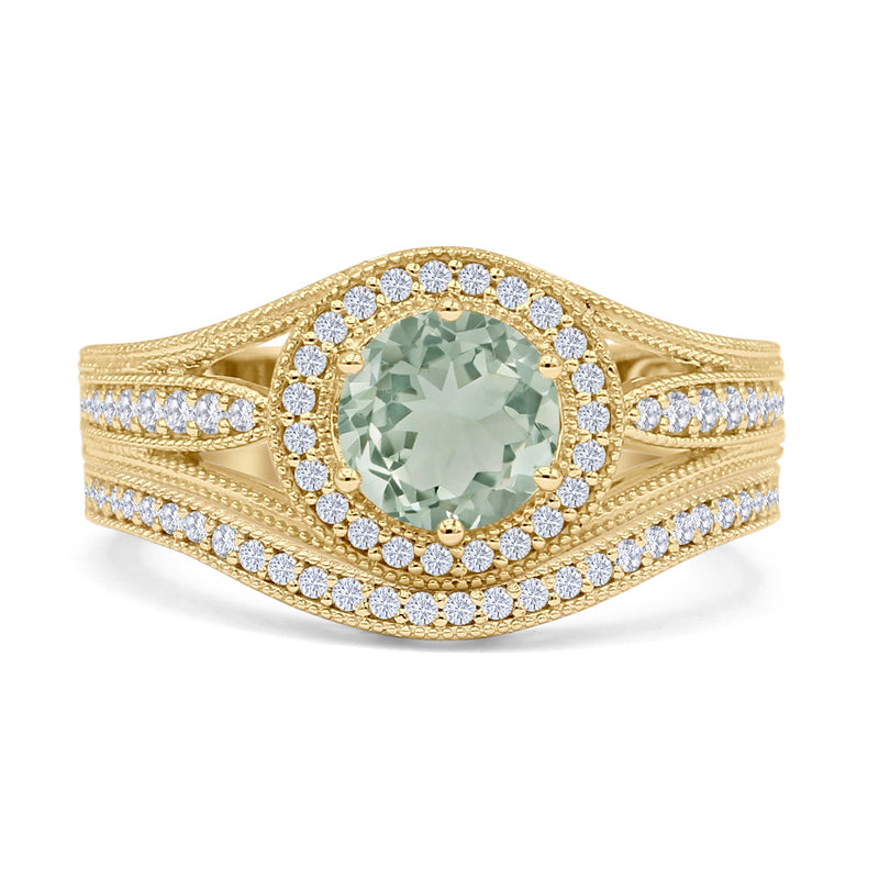 Two Piece Round Halo Split Shank Bridal Gold Ring