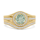 Two Piece Round Halo Split Shank Bridal Gold Ring