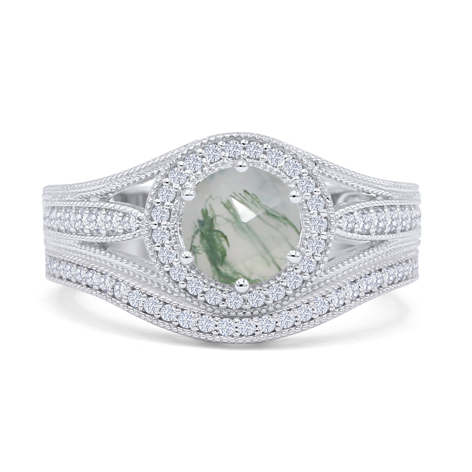 Two Piece Round Halo Split Shank Bridal Gold Ring