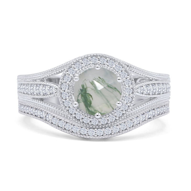 Two Piece Round Halo Split Shank Bridal Gold Ring