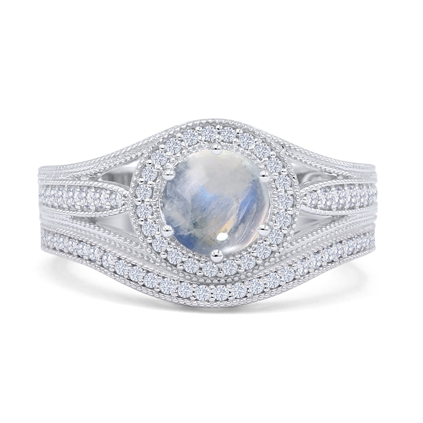 Two Piece Round Halo Split Shank Bridal Gold Ring