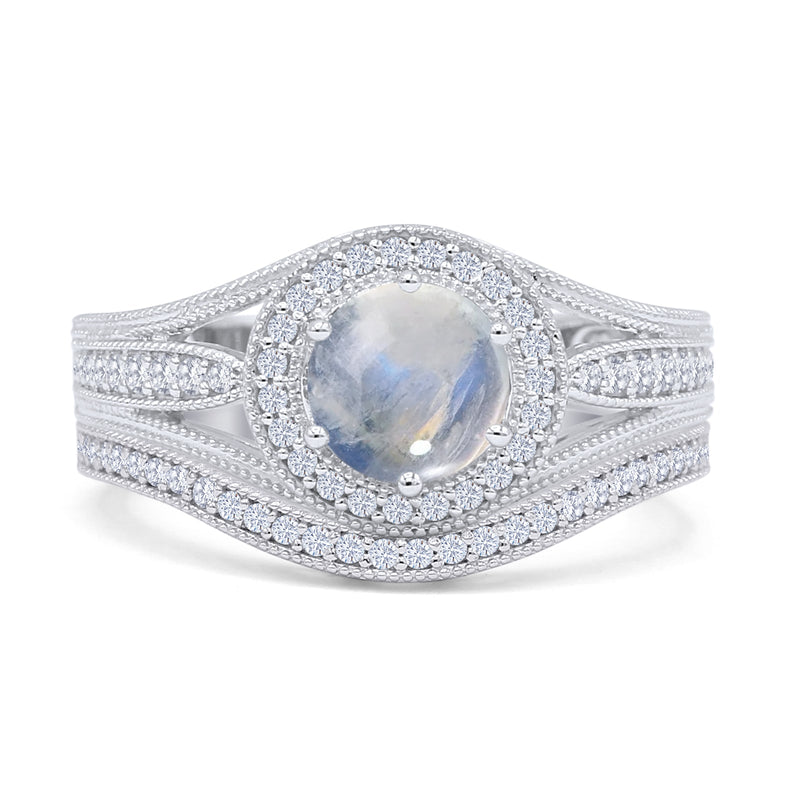 Two Piece Round Halo Split Shank Bridal Gold Ring