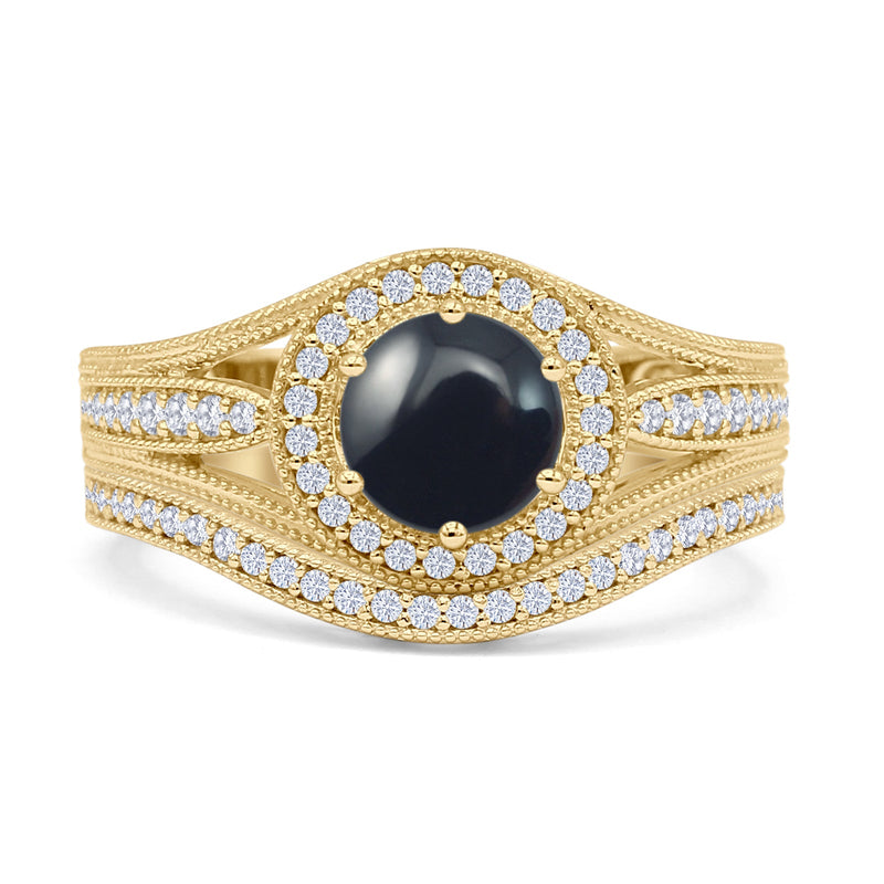 Two Piece Round Halo Split Shank Bridal Gold Ring