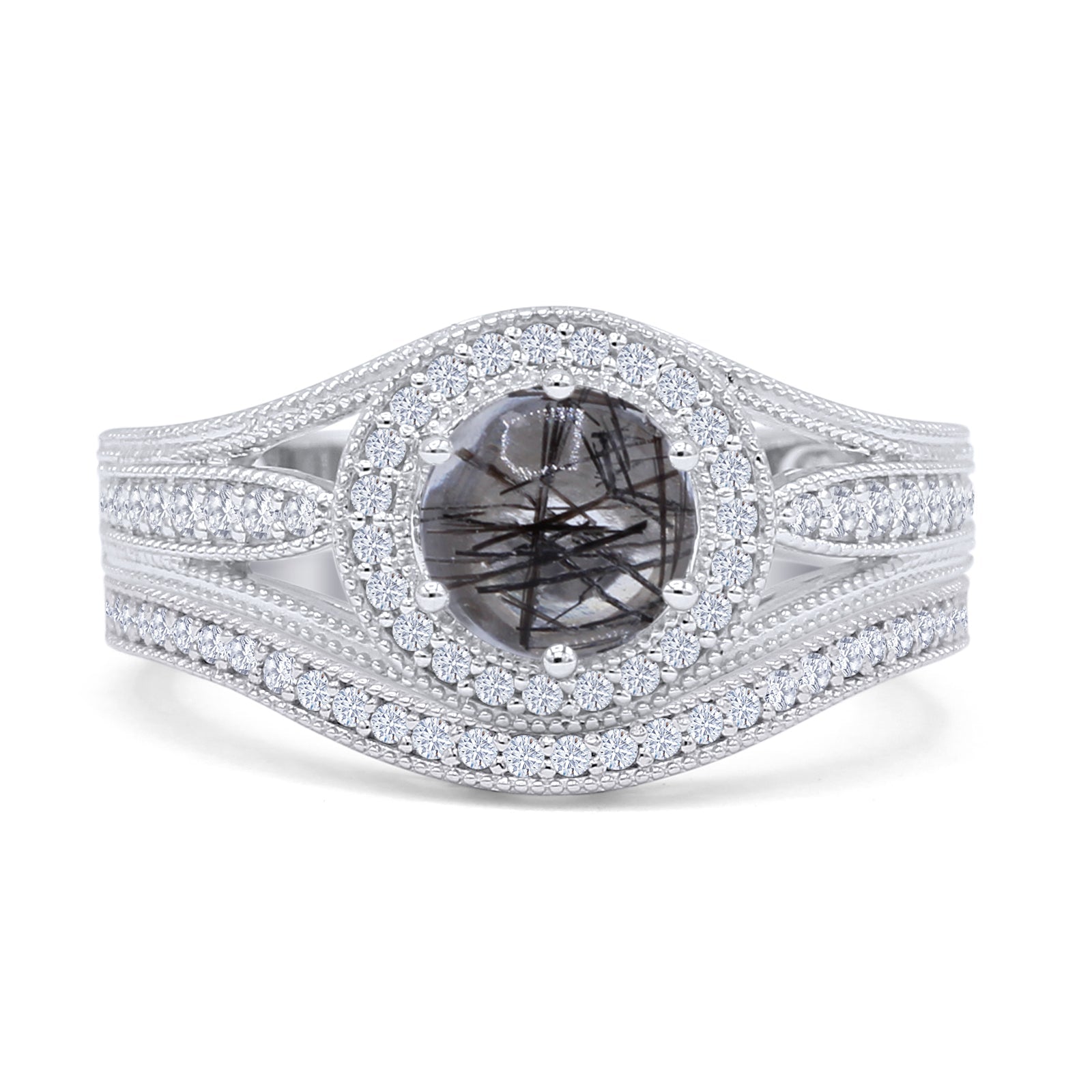 Two Piece Round Halo Split Shank Bridal Gold Ring