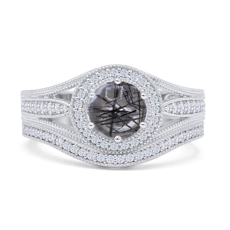 Two Piece Round Halo Split Shank Bridal Gold Ring
