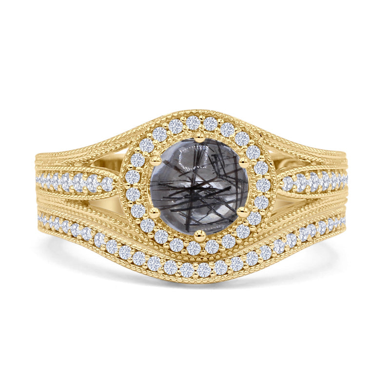 Two Piece Round Halo Split Shank Bridal Gold Ring