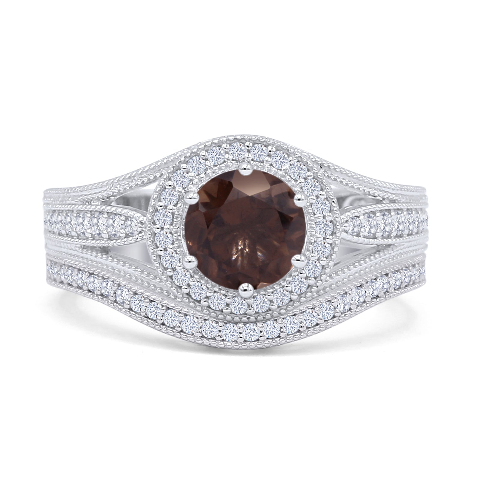 Two Piece Round Halo Split Shank Bridal Gold Ring