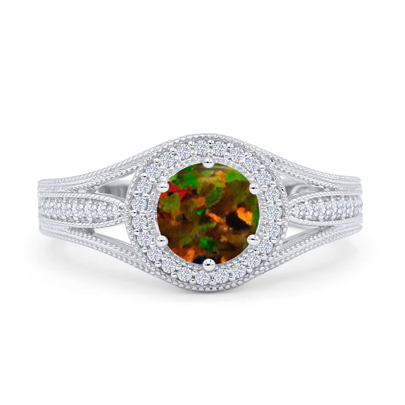 Round Halo Split Shank Beaded Gold Ring
