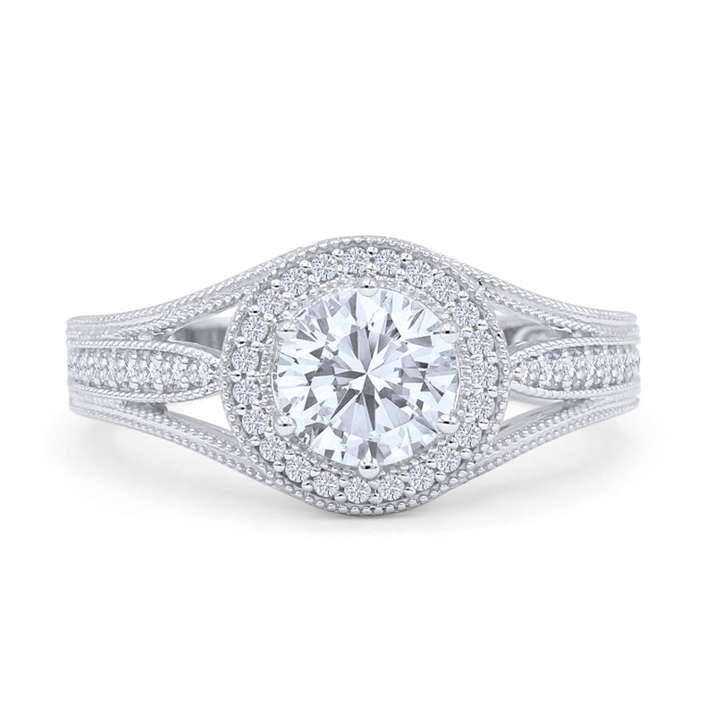 Round Halo Split Shank Bridal Gold Ring