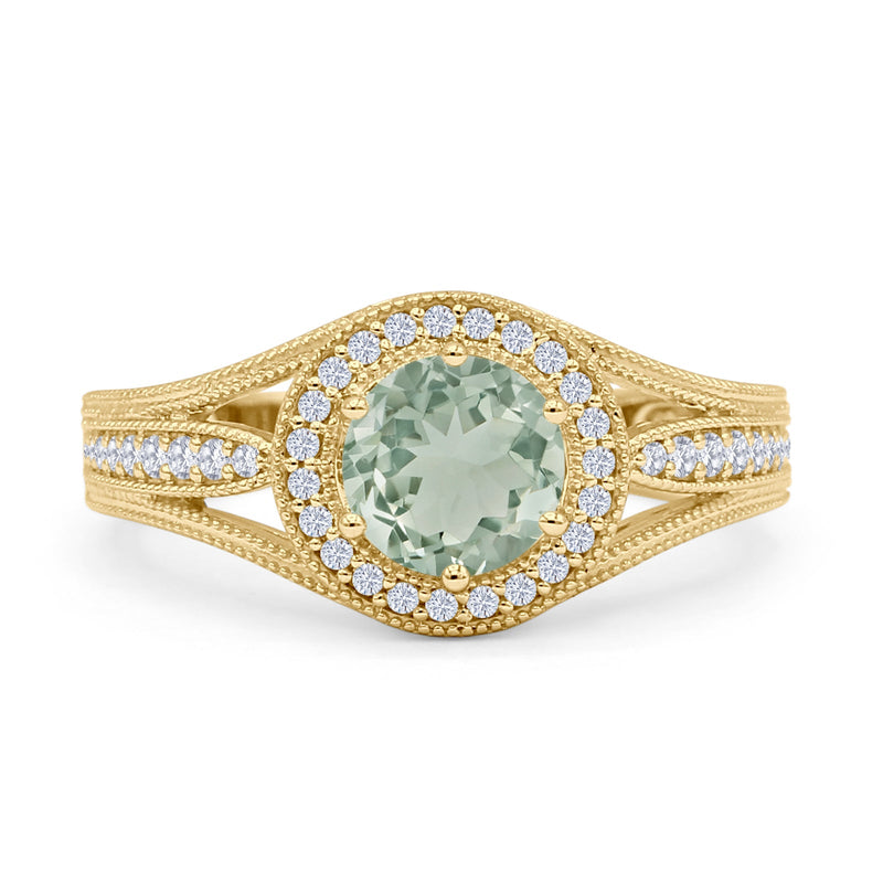 Round Halo Split Shank Bridal Gold Ring