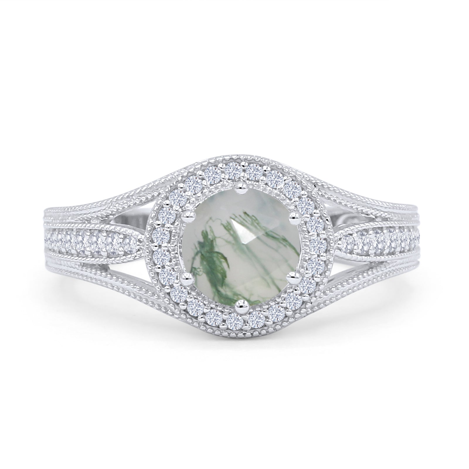 Round Halo Split Shank Bridal Gold Ring