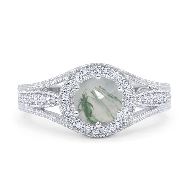 Round Halo Split Shank Bridal Gold Ring