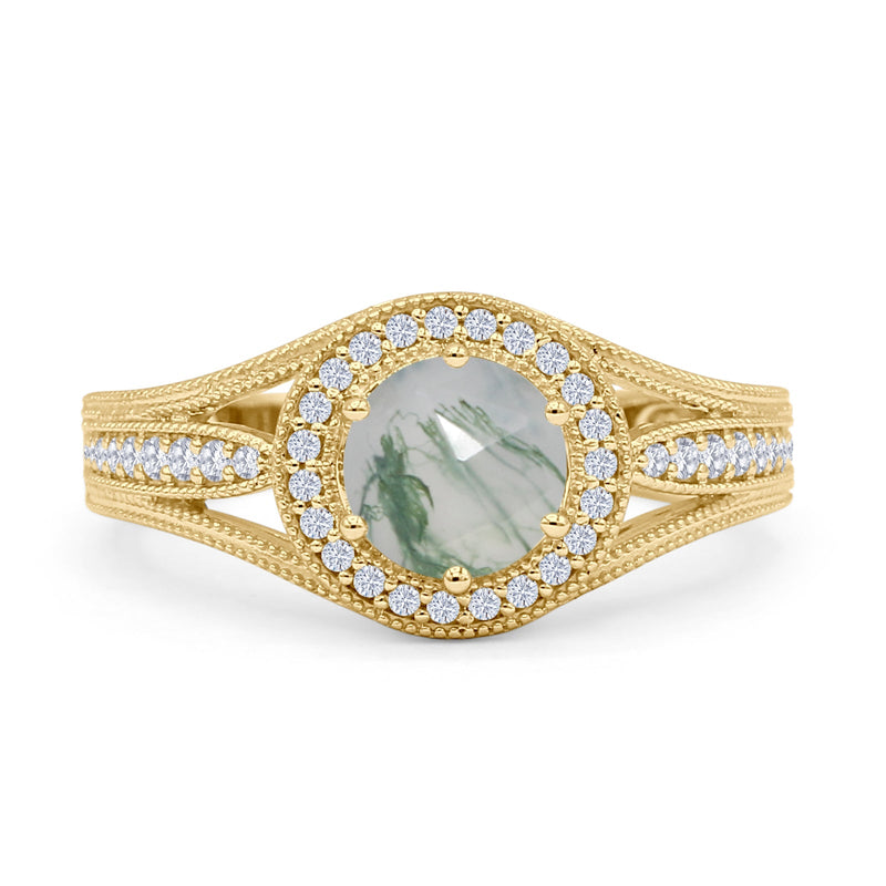 Round Halo Split Shank Bridal Gold Ring
