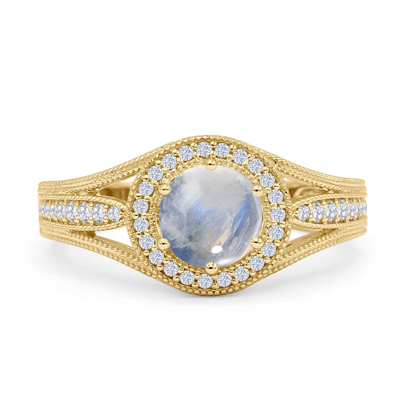 Round Halo Split Shank Bridal Gold Ring
