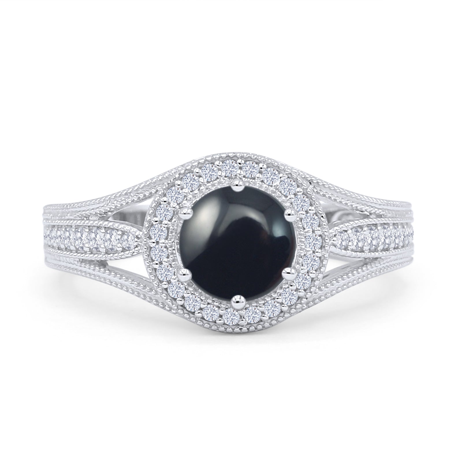 Round Halo Split Shank Bridal Gold Ring