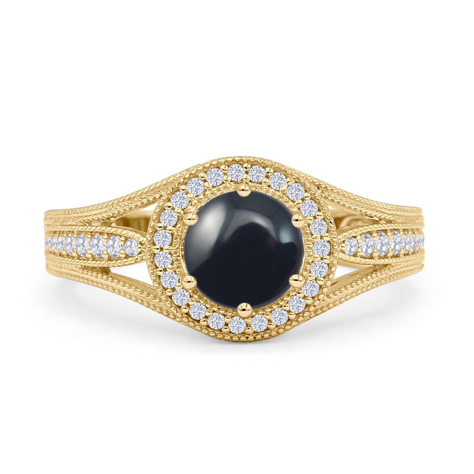 Round Halo Split Shank Bridal Gold Ring