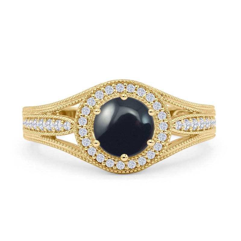 Round Halo Split Shank Bridal Gold Ring