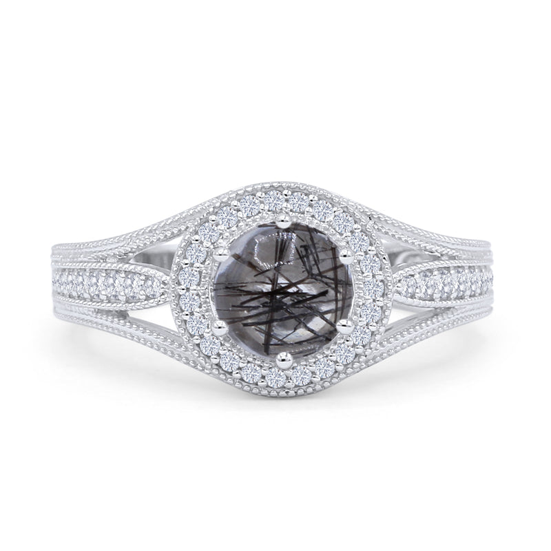 Round Halo Split Shank Bridal Gold Ring