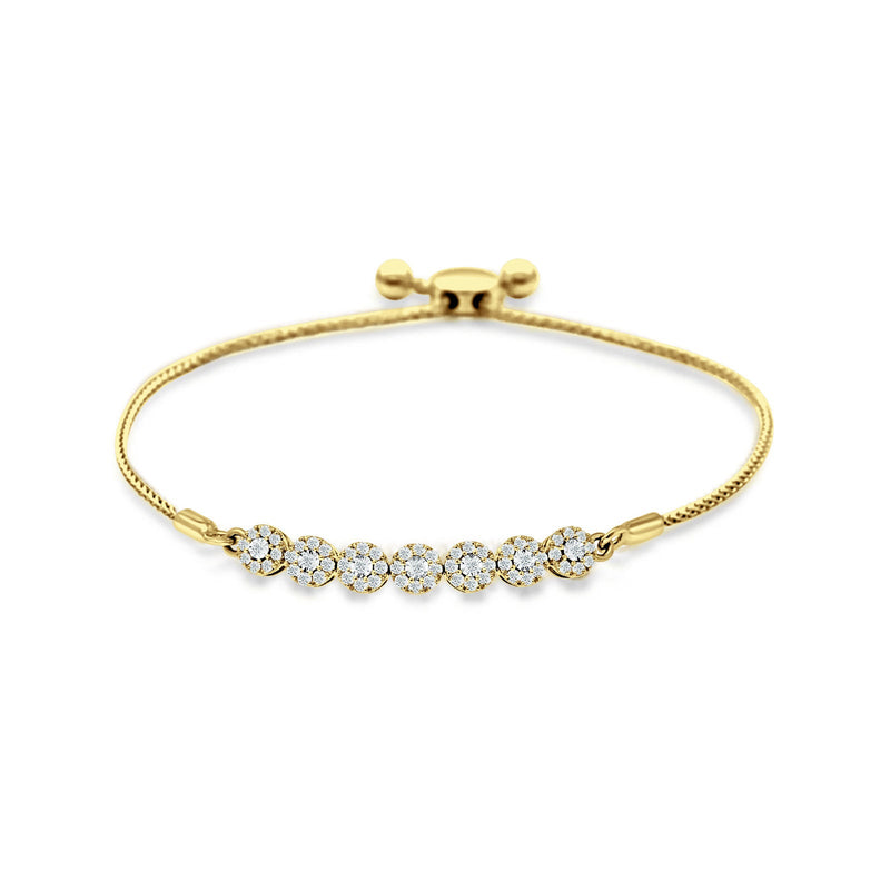 14K Gold 9 Twist Rope Chain Round Natural Diamond Adjustable Bracelet