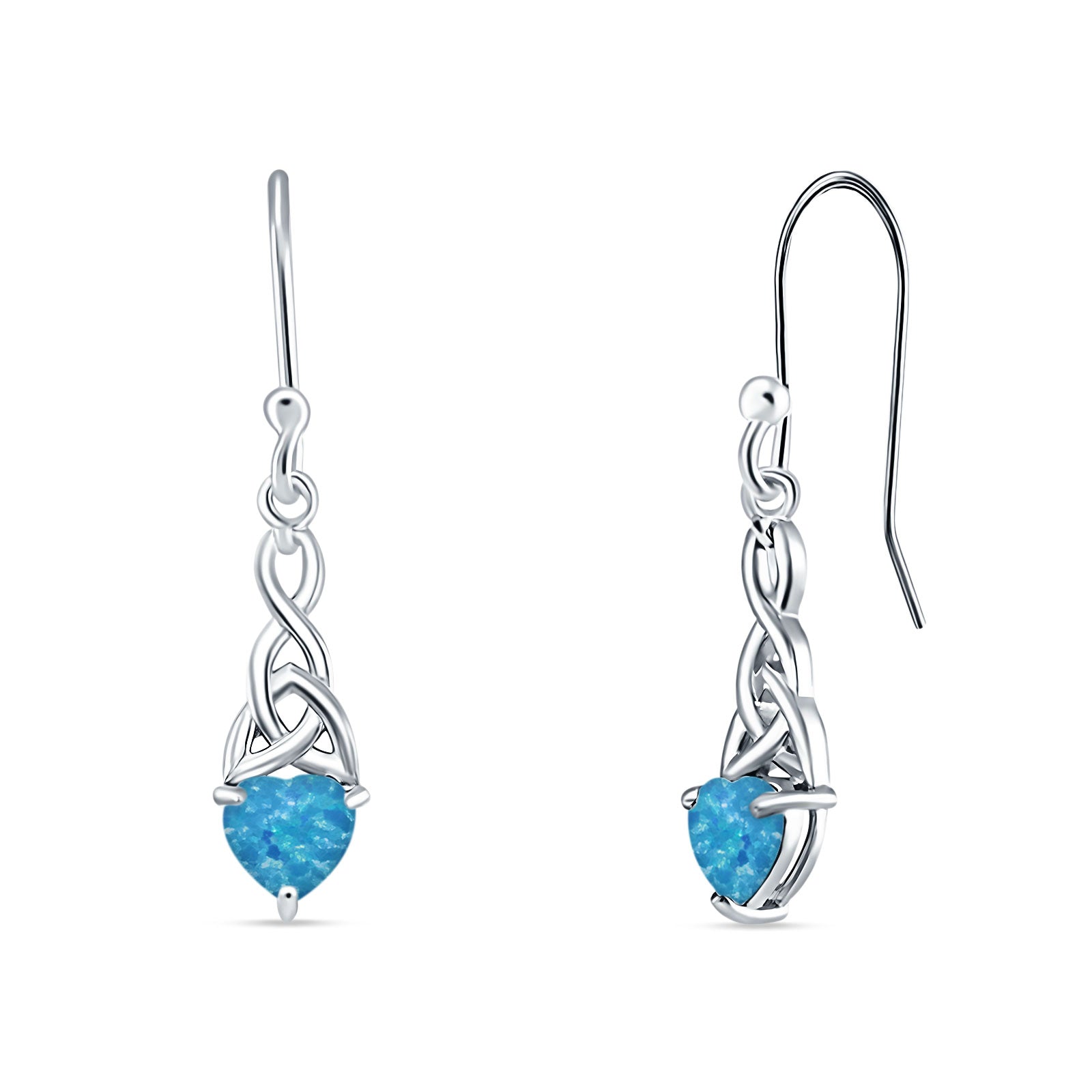 Celtic Trinity Heart Fish-Hook Earrings Cubic Zirconia 925 Sterling Silver