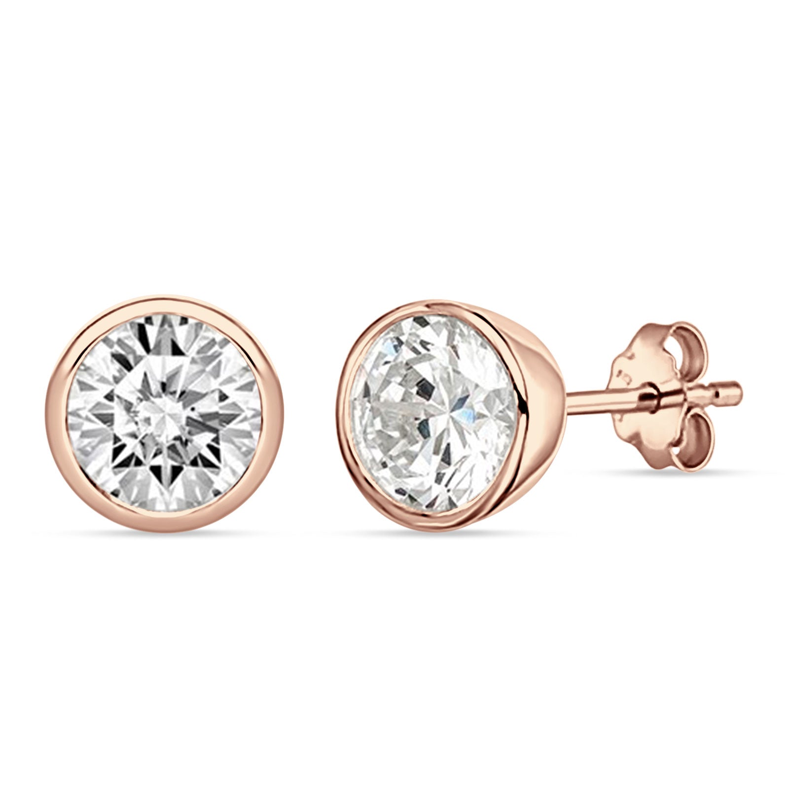 Round 7mm Cubic Zirconia Solitaire Stud Earring Bezel Set 925 Sterling Silver