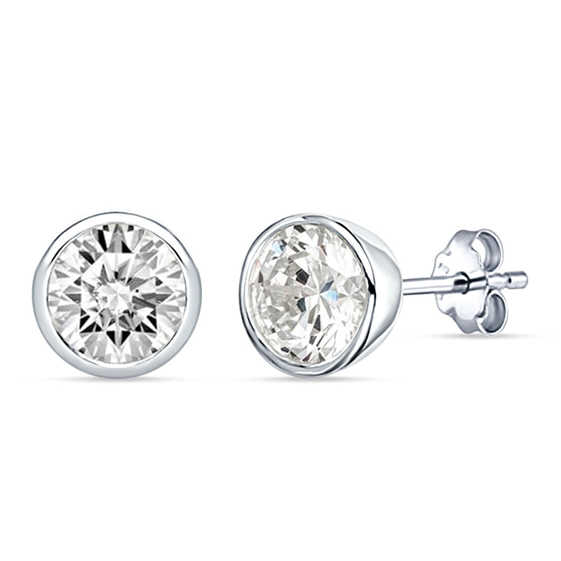 Round 4mm Cubic Zirconia Solitaire Stud Earring Bezel Set 925 Sterling Silver