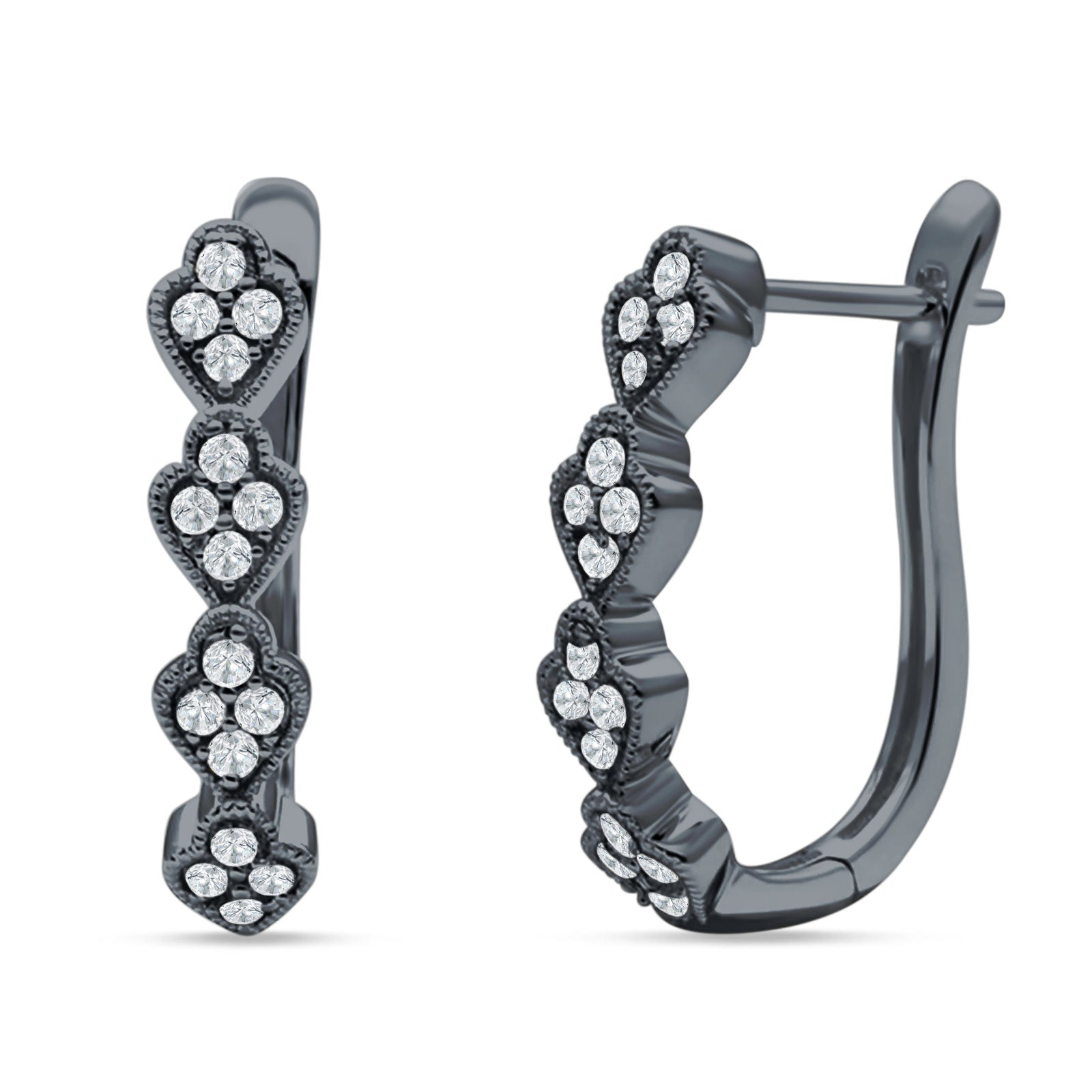 Leaf Style Hoop Earring Cubic Zirconia 925 Sterling Silver