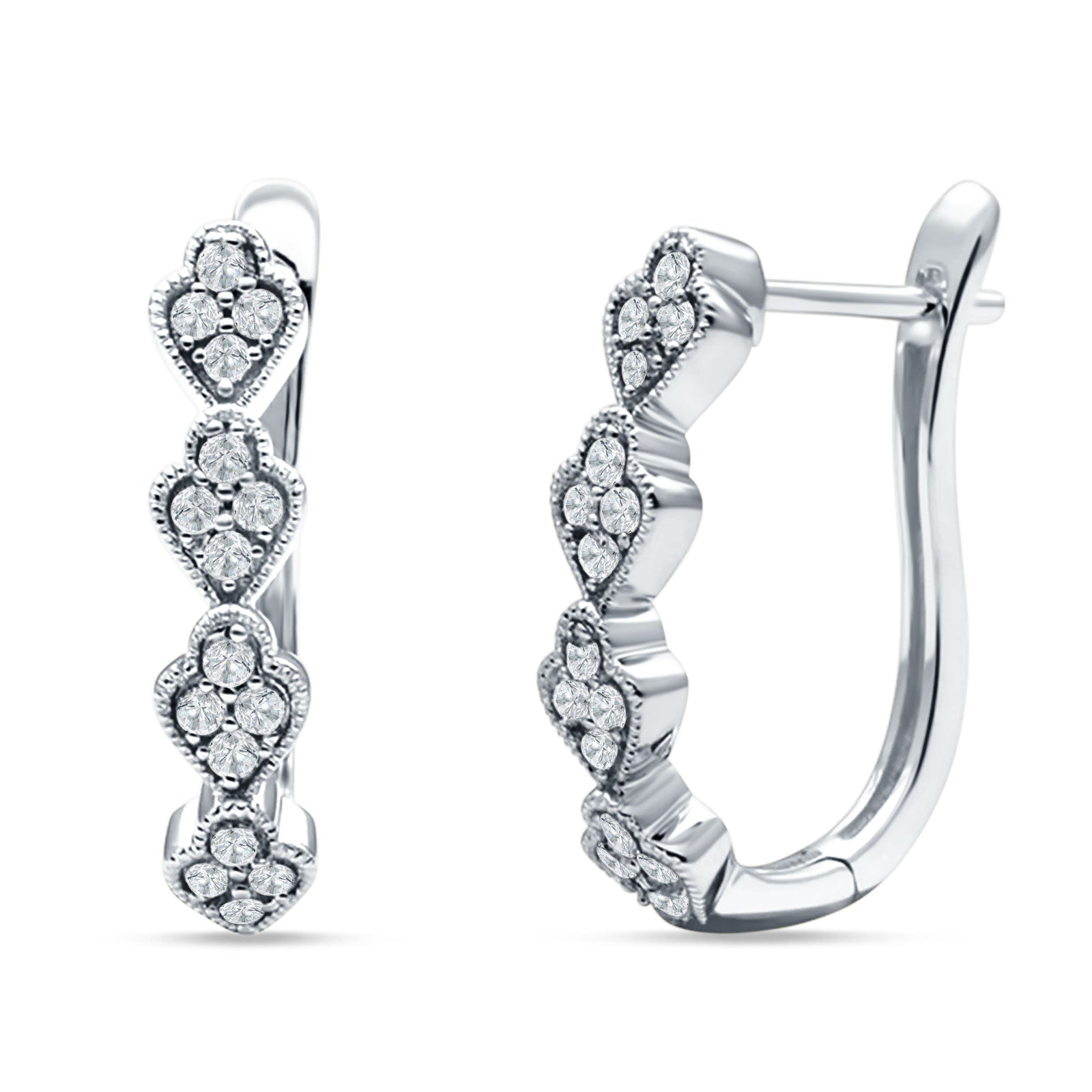 Leaf Style Hoop Earring Cubic Zirconia 925 Sterling Silver