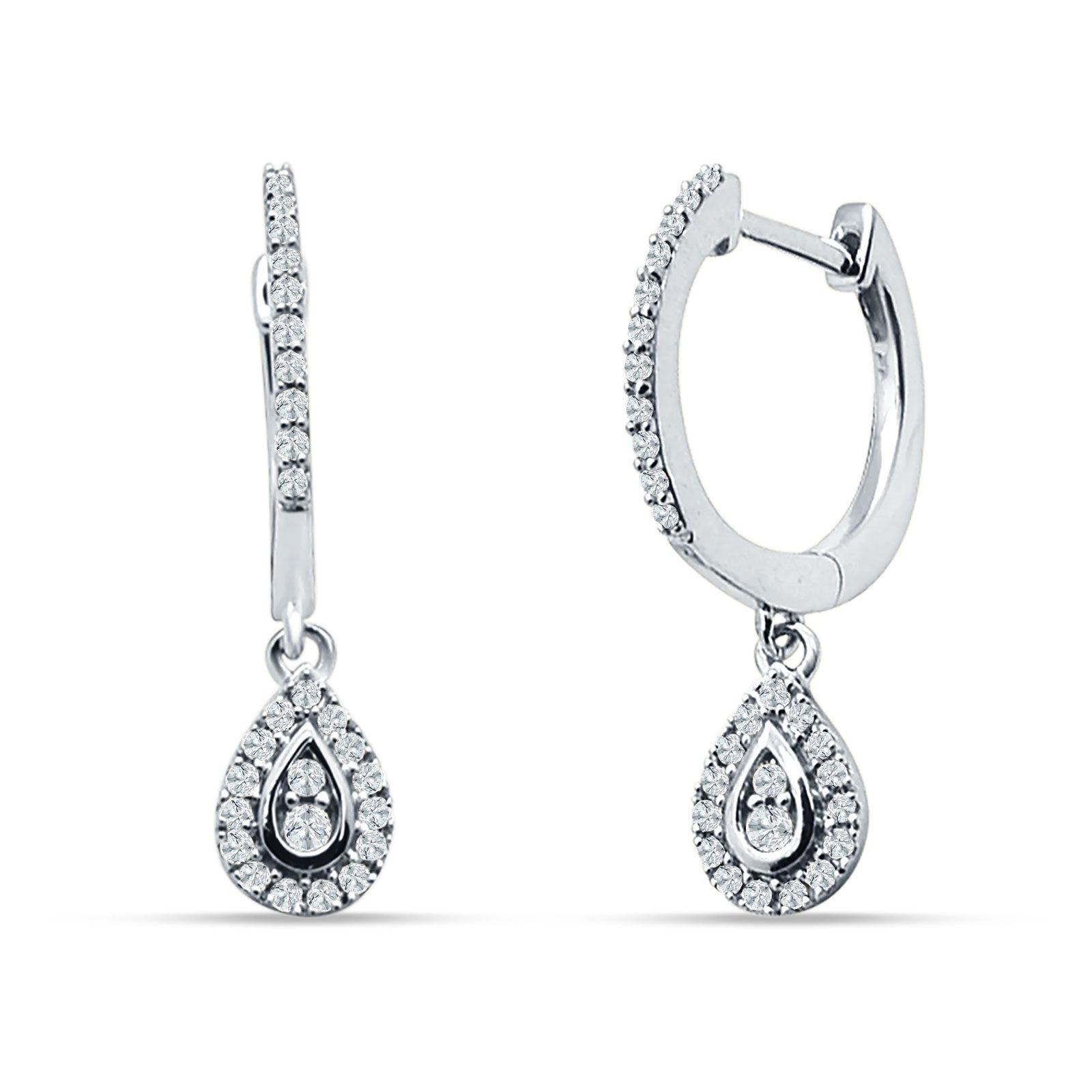 Pear Teardrop Hoop Earring Cubic Zirconia 925 Sterling Silver